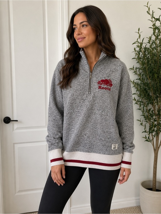 Roots Tops - Roots Women's Grey Half-Zip Pullover with Red Logo